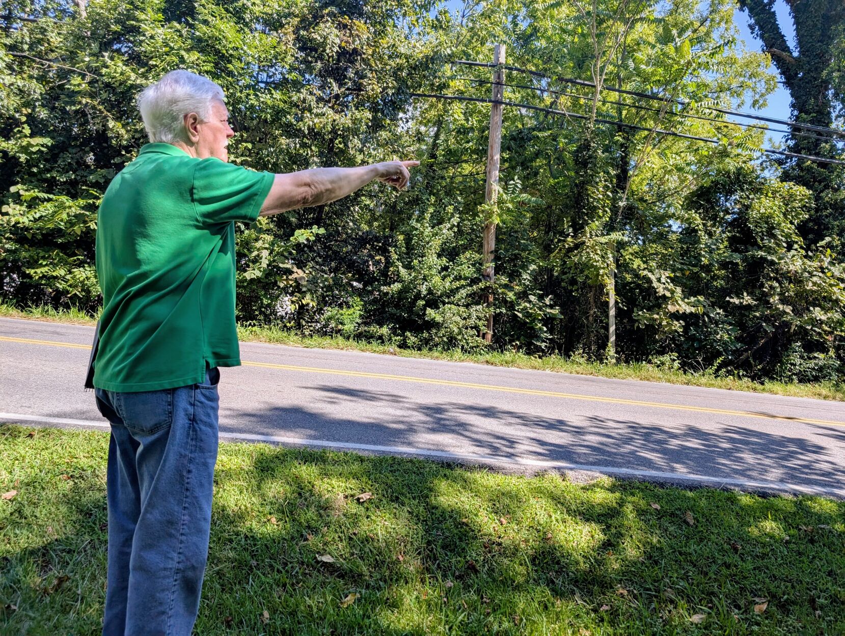 Ray Shrader w power lines on Wood Haven Road